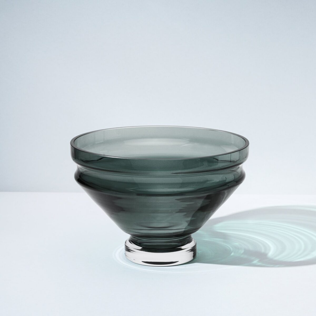 Large Smokey Gray Sculptural Ripple Glass Bowl